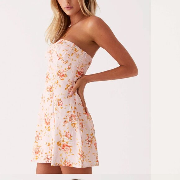 NWT Peppermayo Exclusive - Cali Strapless Mini Dress - Pink Floral Size 10 - Picture 2 of 8